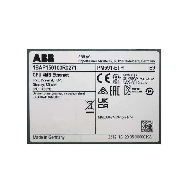 ABB PM591-ETH 1SAP150100R0271 CPU Programmable Logic Controller