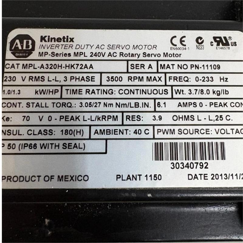 Allen Bradley MPL-A320H-HK72AA Servo Motor