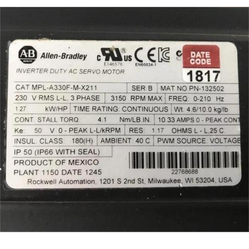 Allen Bradley MPL-A330F-M-X211 Servo Motor