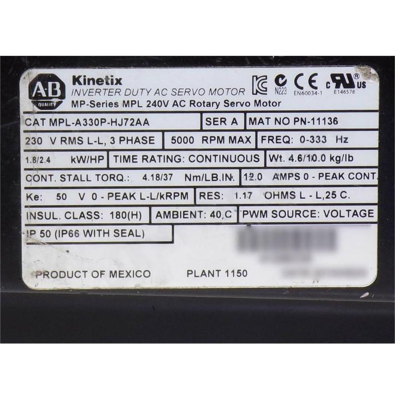 Allen Bradley MPL-A330P-HJ72AA Servo Motor
