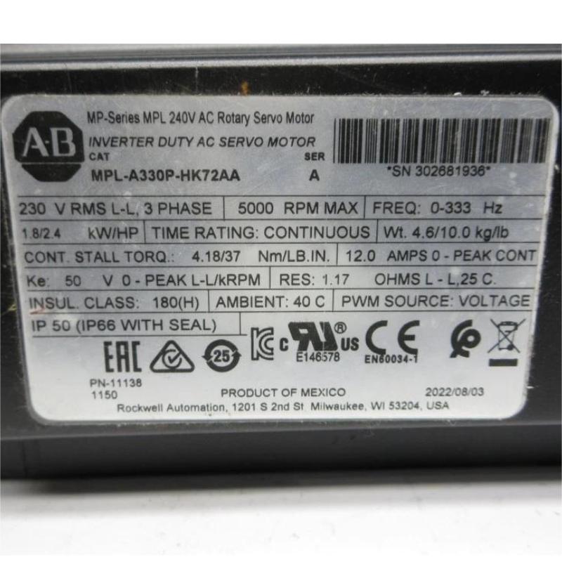 Allen Bradley MPL-A330P-HK72AA Servo Motor