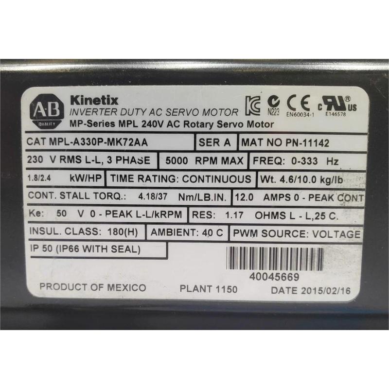 Allen Bradley MPL-A330P-MK72AA Servo Motor