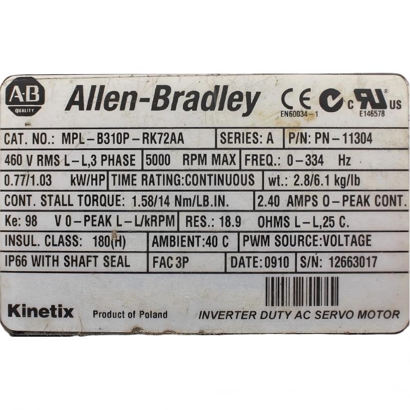 Allen Bradley MPL-B310P-RK74AA Servo Motor