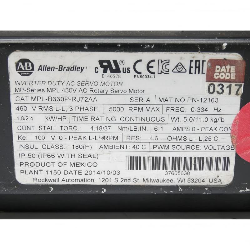 Allen Bradley MPL-B330P-RJ72AA Servo Motor