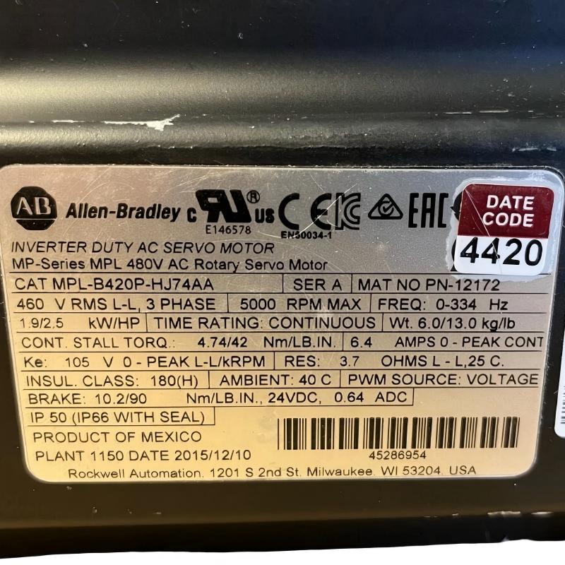 Allen Bradley MPL-B420P-HJ74AA Servo Motor