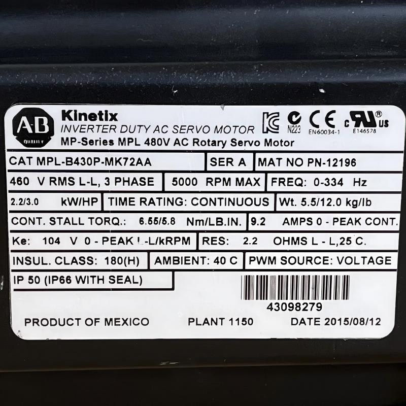 Allen Bradley MPL-B430P-MK72AA Servo Motor