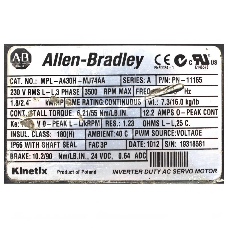 Allen Bradley MPL-A430H-MJ74AA Servo Motor