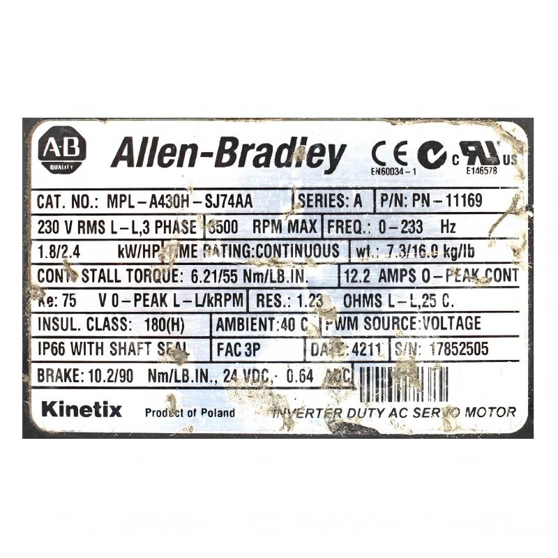 Allen Bradley MPL-A430H-SJ74AA Servo Motor