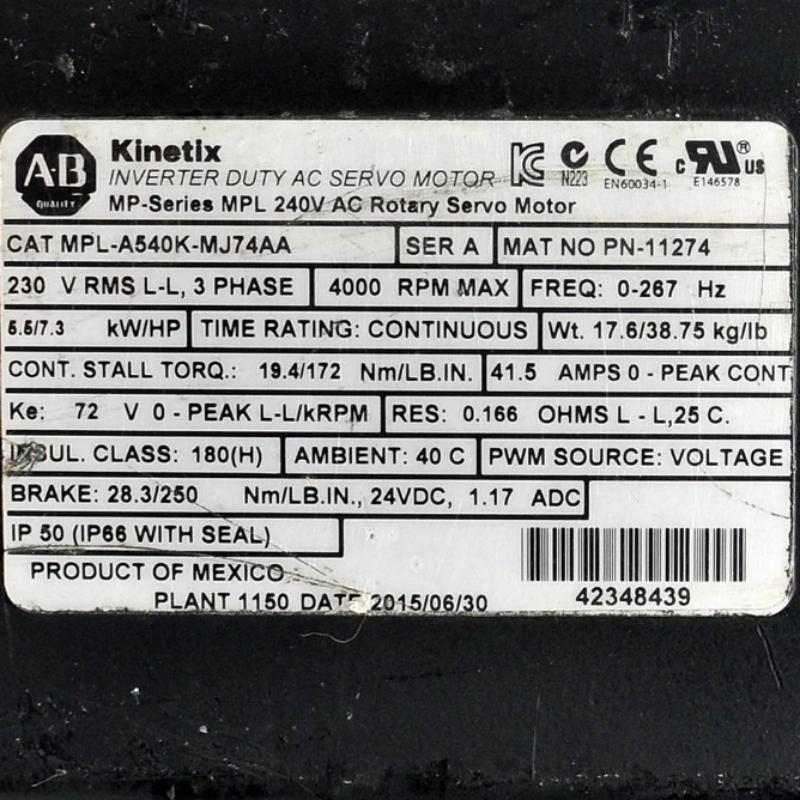 Allen Bradley MPL-A540K-MJ74AA Servo Motor