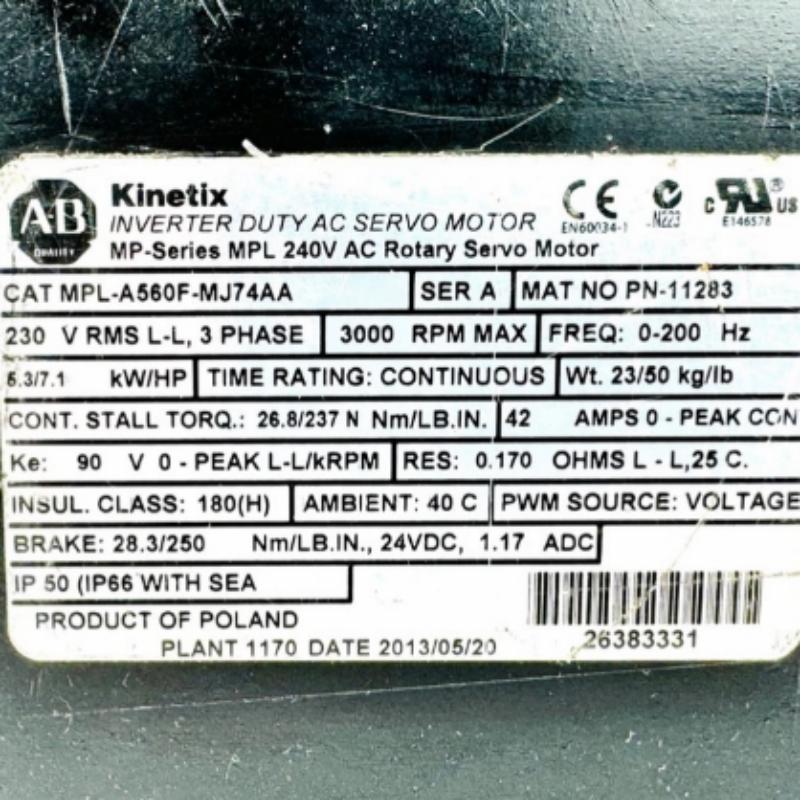 Allen Bradley MPL-A560F-MJ74AA Servo Motor