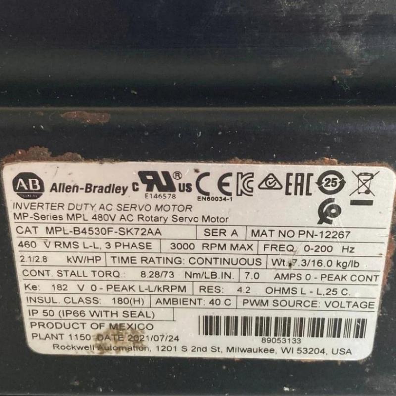 Allen Bradley MPL-B4530F-SK72AA Servo Motor