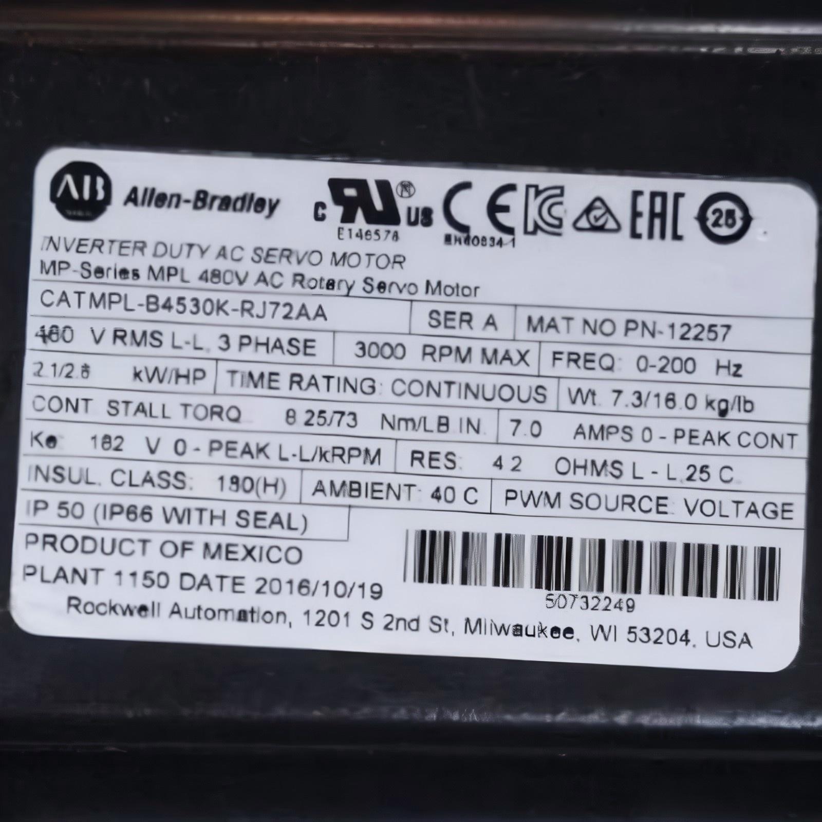 Allen Bradley MPL-B4530K-RJ72AA Servo Motor
