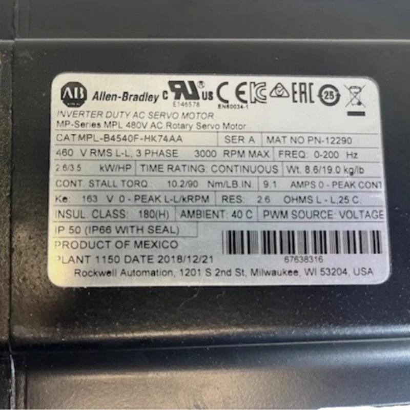 Allen Bradley MPL-B4540F-HK74AA Servo Motor