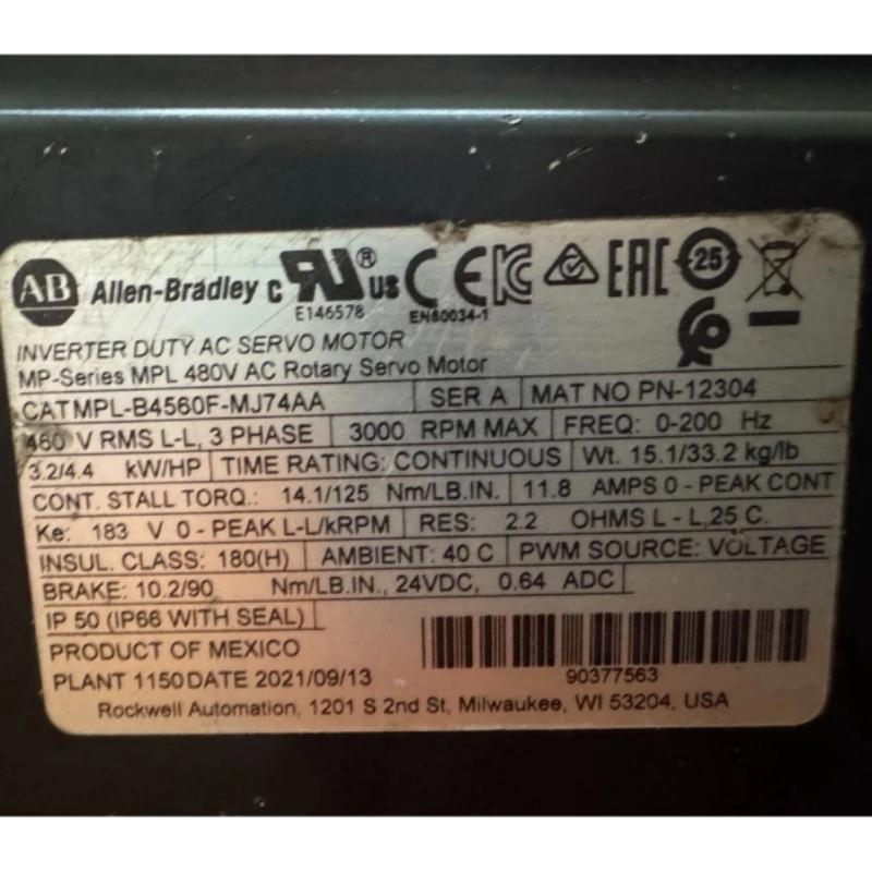 Allen Bradley MPL-B4560F-MJ74AA Servo Motor