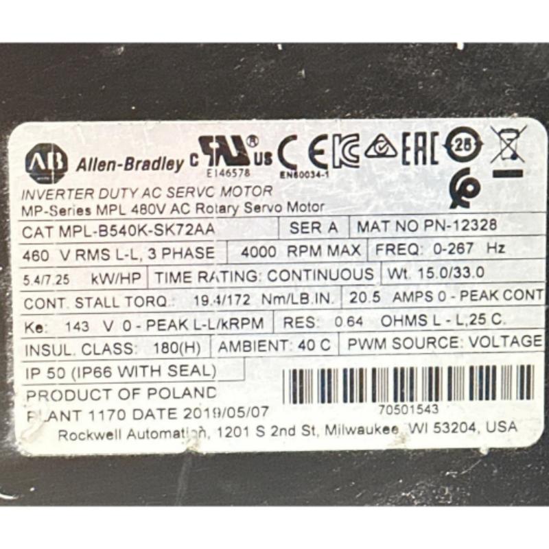 Allen Bradley MPL-B540K-SK72AA Servo Motor