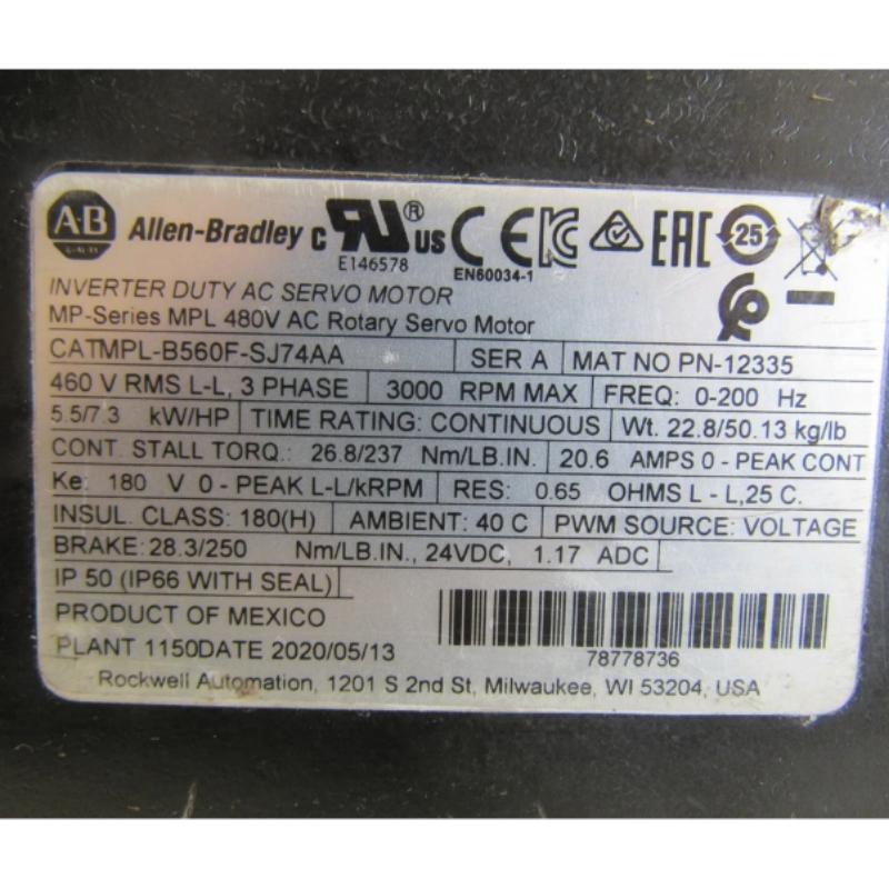 Allen Bradley MPL-B560F-SJ74AA Servo Motor