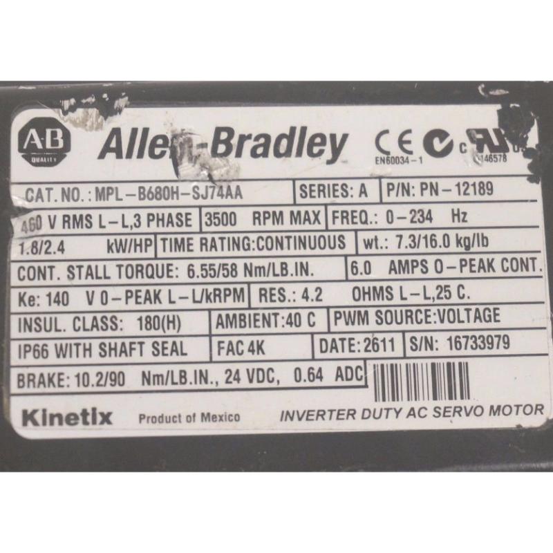 Allen Bradley MPL-B680H-SJ74AA Servo Motor
